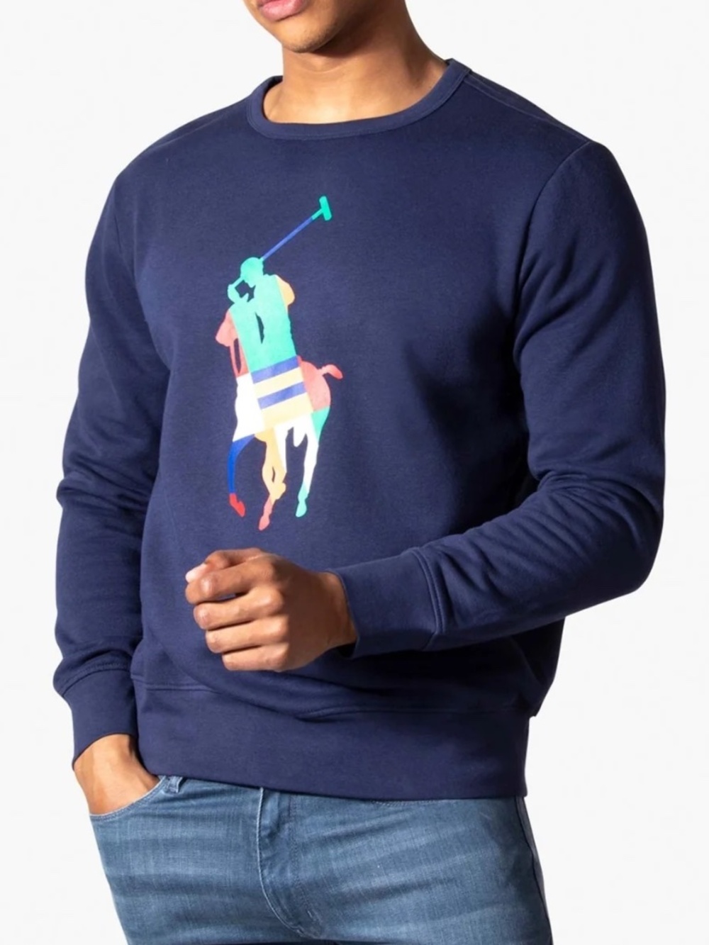 Polo Ralph Lauren Big Pony Graphic Sweatshirt Blue Crewneck Logo Pullover Size L